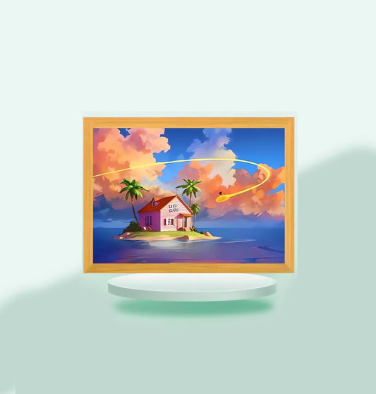 Cuadro luminoso 3D Casa Playa Dragon Ball 23x17